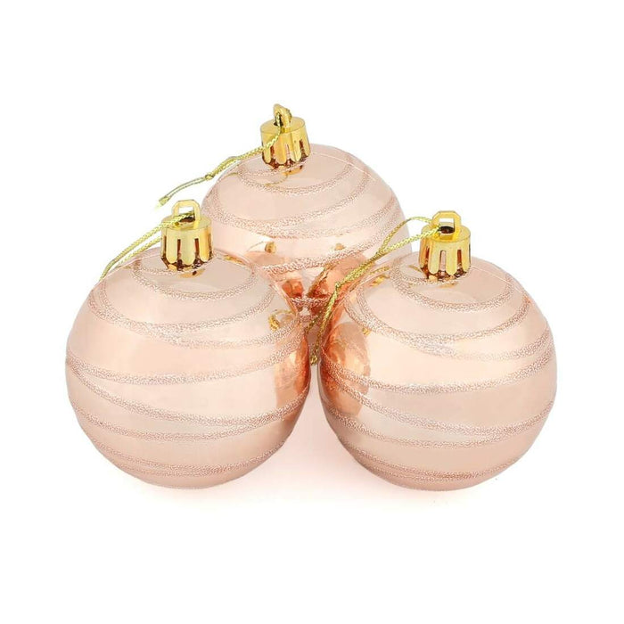 10 x 6cm Shiny Mirrored Swirl Pattern Christmas Tree Baubles Champagne