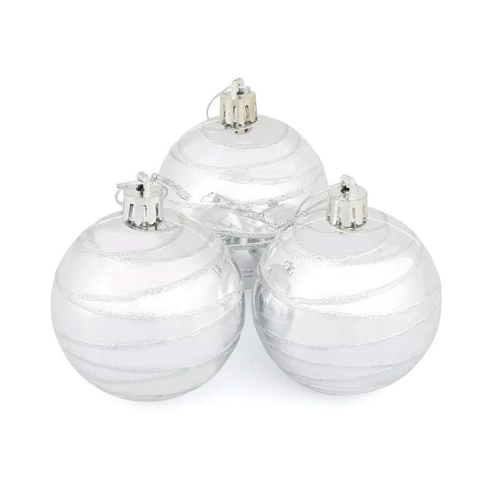 10 x 6cm Shiny Mirrored Swirl Pattern Christmas Tree Baubles Silver