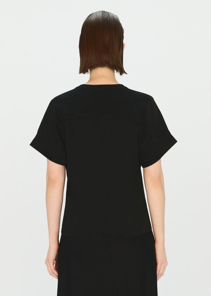 Addy Short Sleeve Knit Back Shirt (Black)