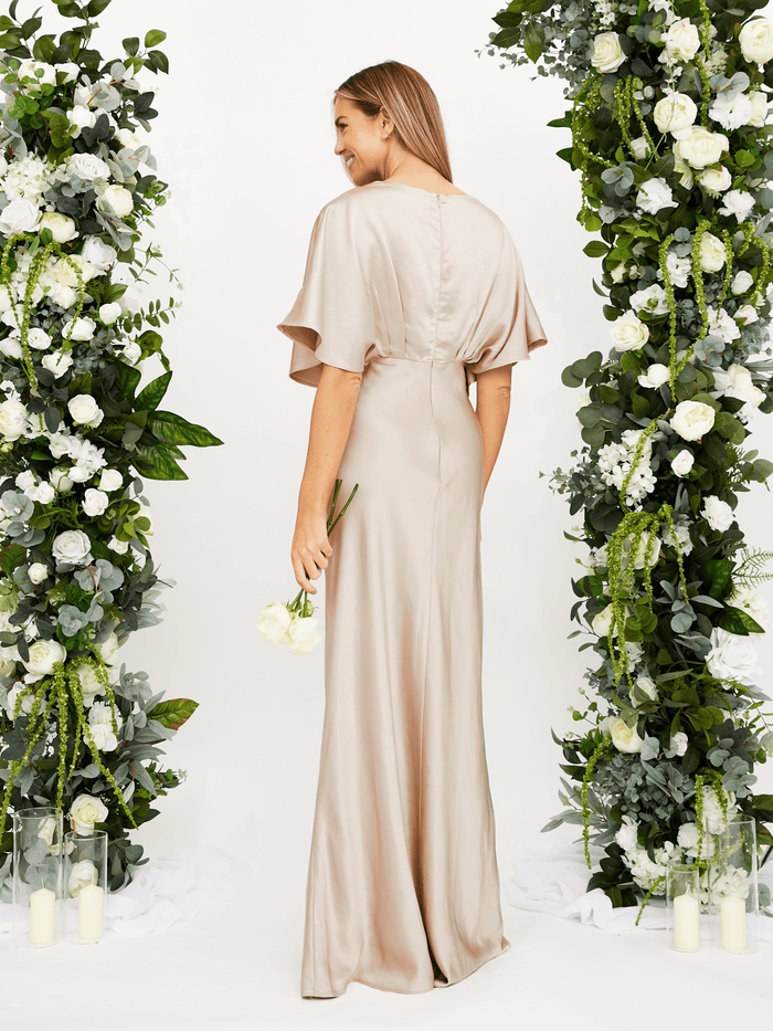 Angel Sleeve Maxi Satin Dress / Champagne - Style Cheat