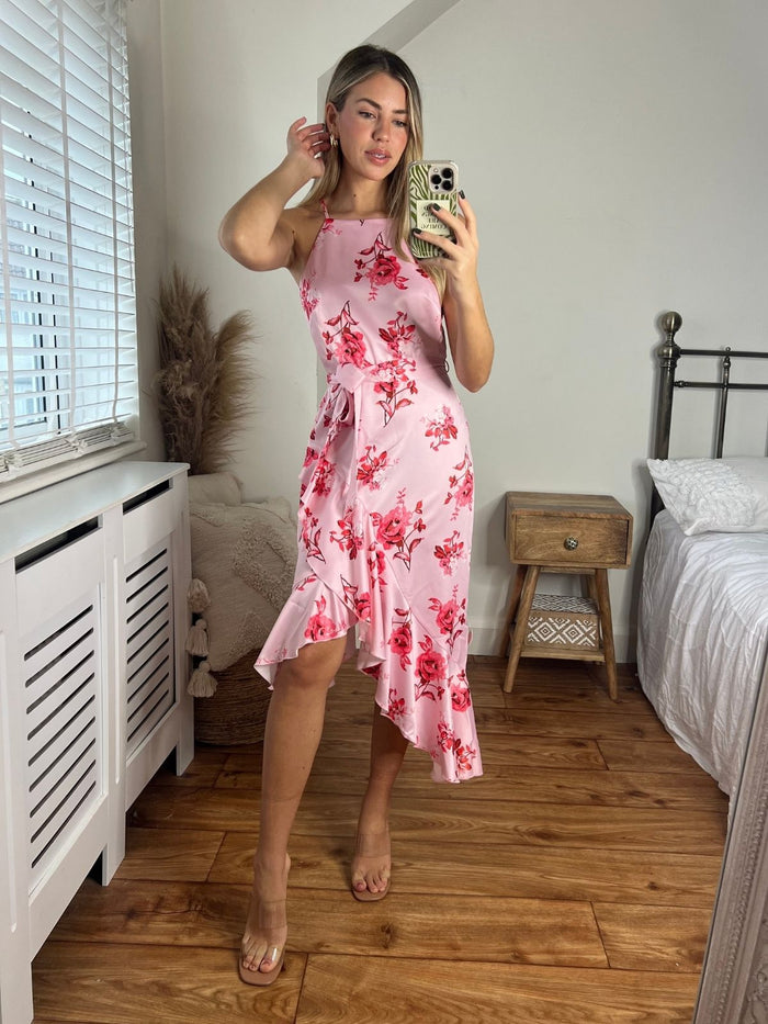 Ariana Halter Frill Dress / Blush Floral - Style Cheat