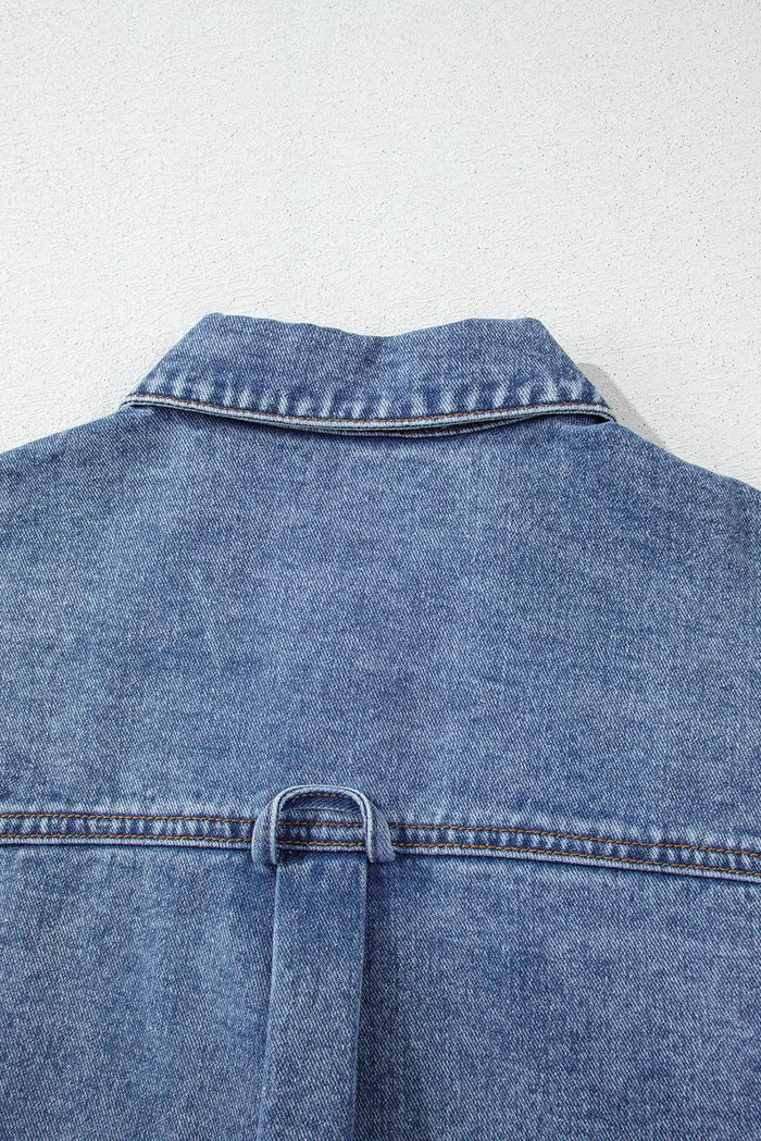 Ashleigh Blue Acid Wash Elastic Hem Button Up Denim Vest - Outerwear/Vests