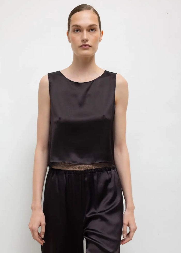 Barb Lace Crop Sleeveless Crew (Chocolate)