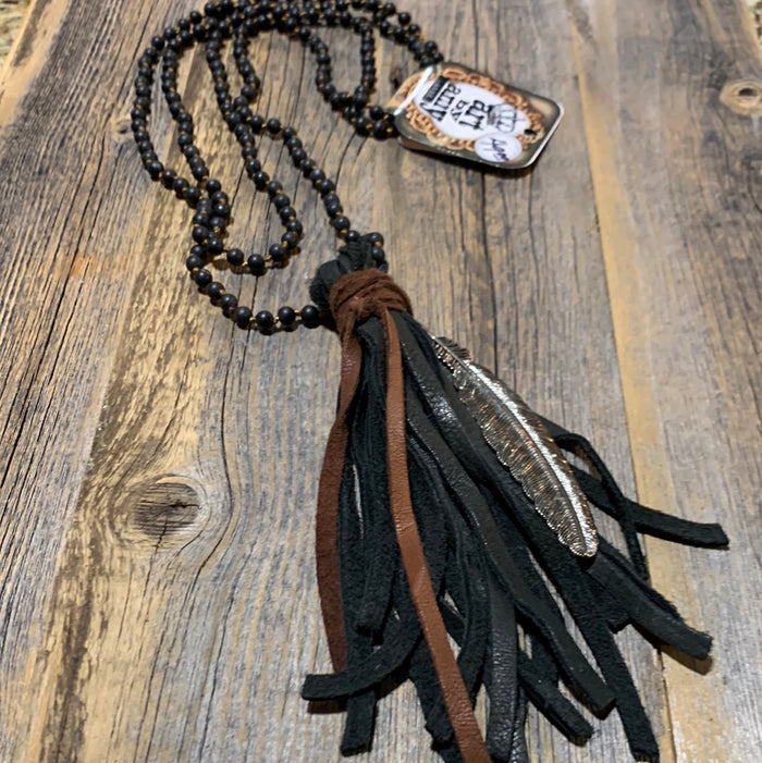 Black Beaded Tassel Necklace