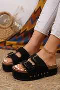 Black Suede Buckle Decor Footbed Sandal Sandals - 37 - Shoes/Sandals