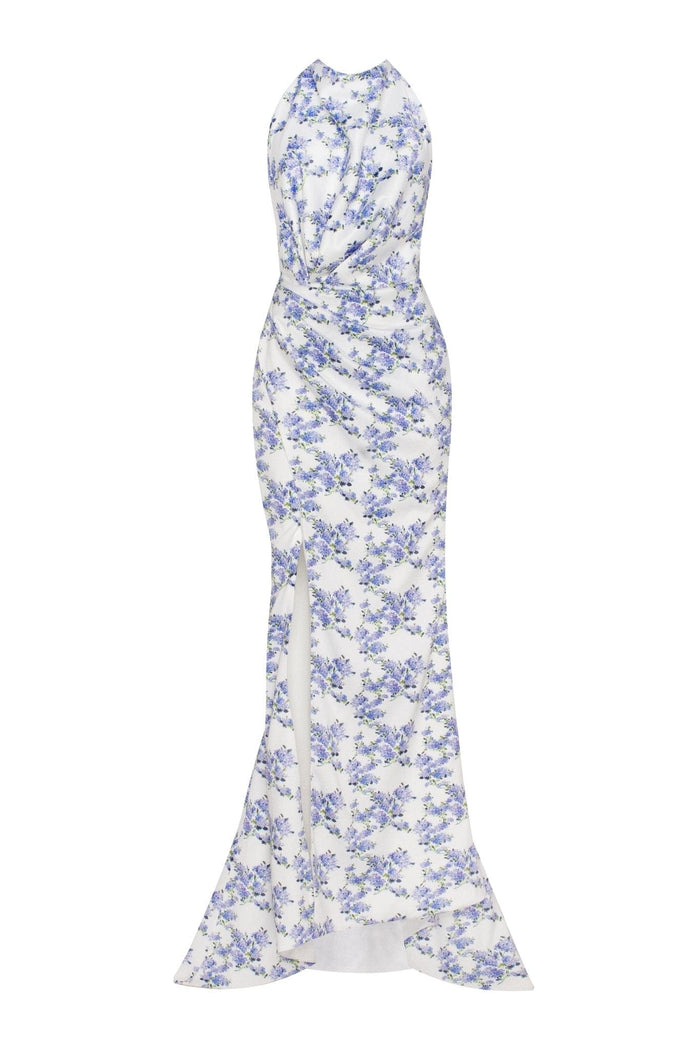 Blue Hydrangea mock neck sleeveless evening dress - Milla