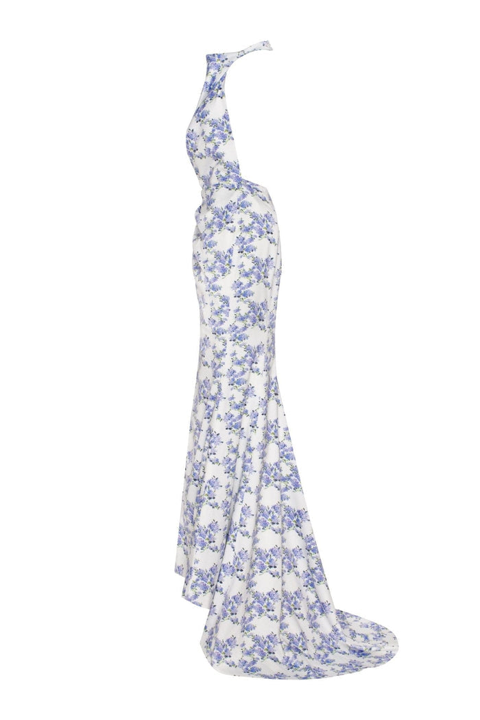 Blue Hydrangea mock neck sleeveless evening dress - Milla
