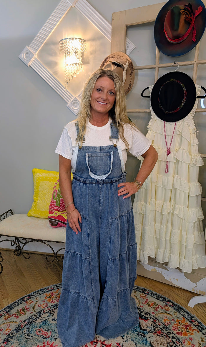 BOHO & LACE DENIM OVERALLS