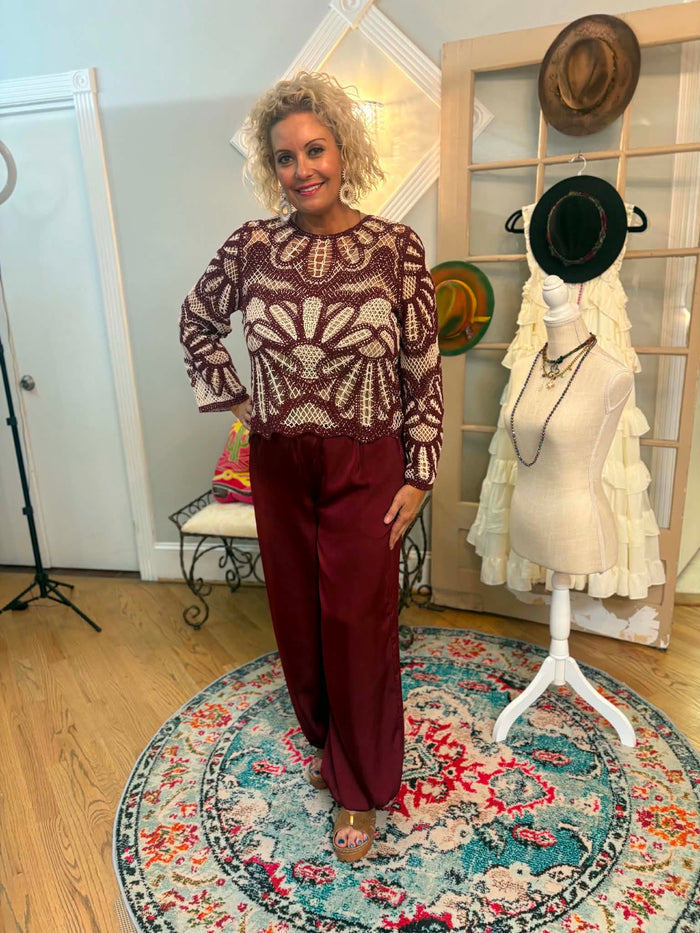 Burgundy Silk Pants