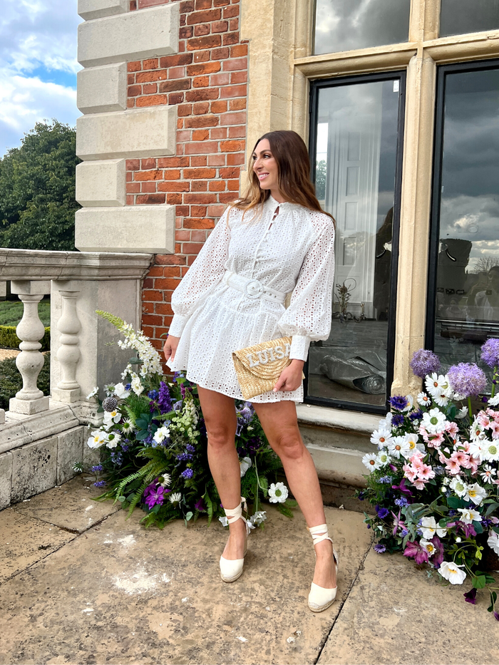 Carmen Broderie Mini Dress in White - Style Cheat