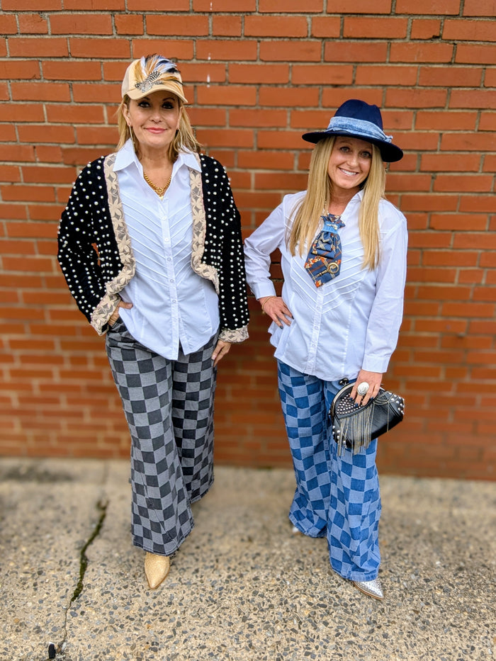 Checkered Wide Leg Jeans
