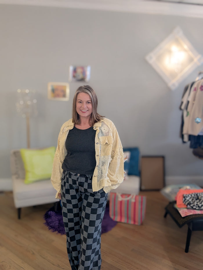 Checkered Wide Leg Jeans