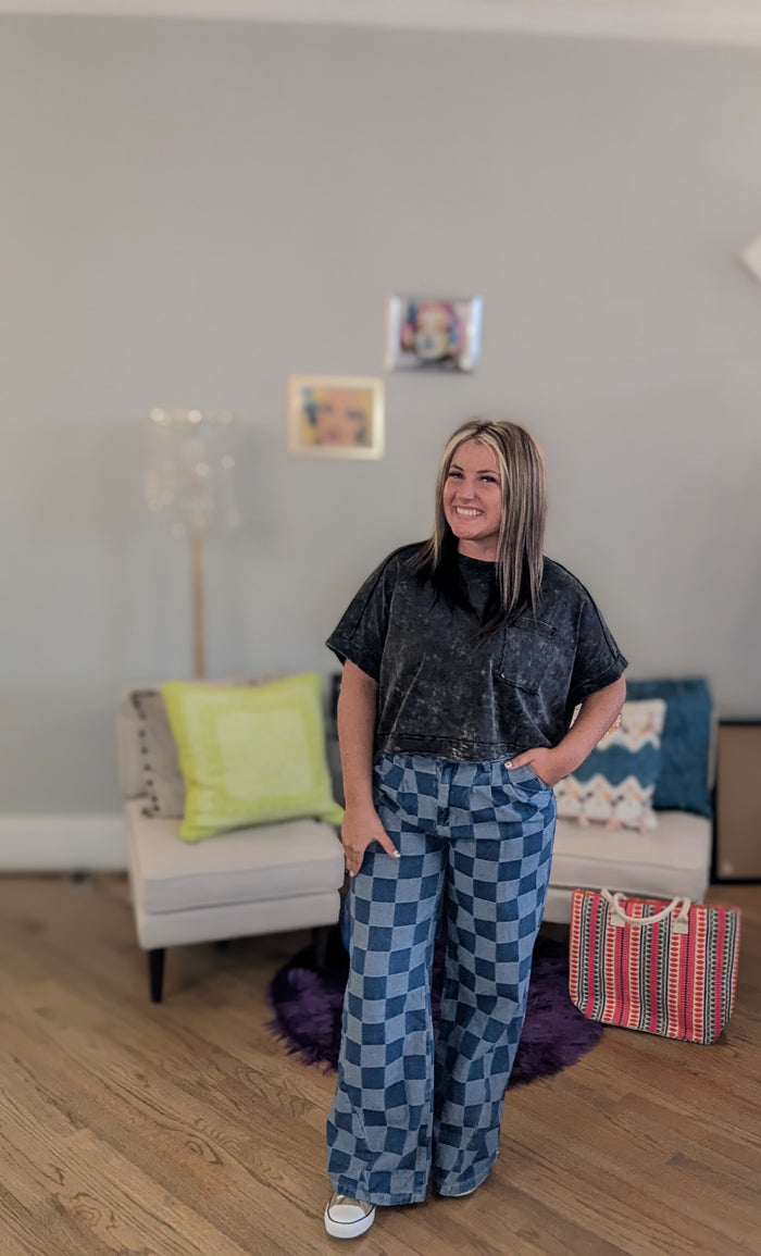 Checkered Wide Leg Jeans