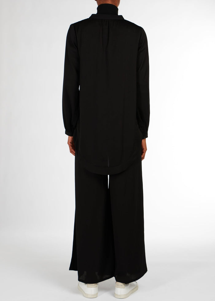 Cheesecloth Mandarin Midi Shirt Black | Midis & Tops | Aab Modest Wear