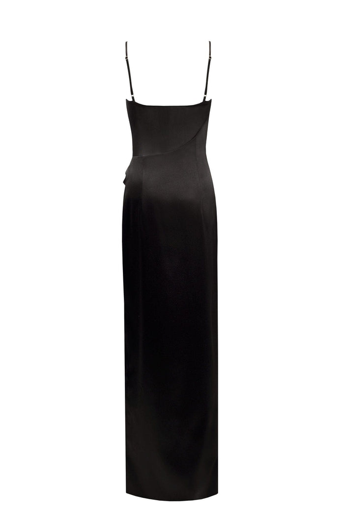 Chic satin maxi dress with semi-transparent bodice - Milla
