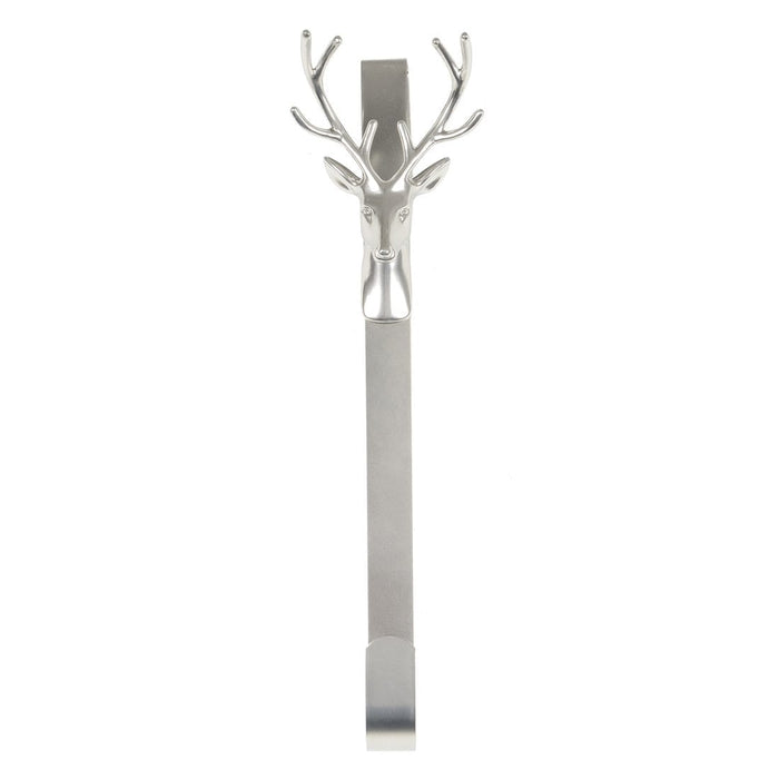 Christmas Wreath Hanger Reindeer Silver Metal Door Hook 35cm