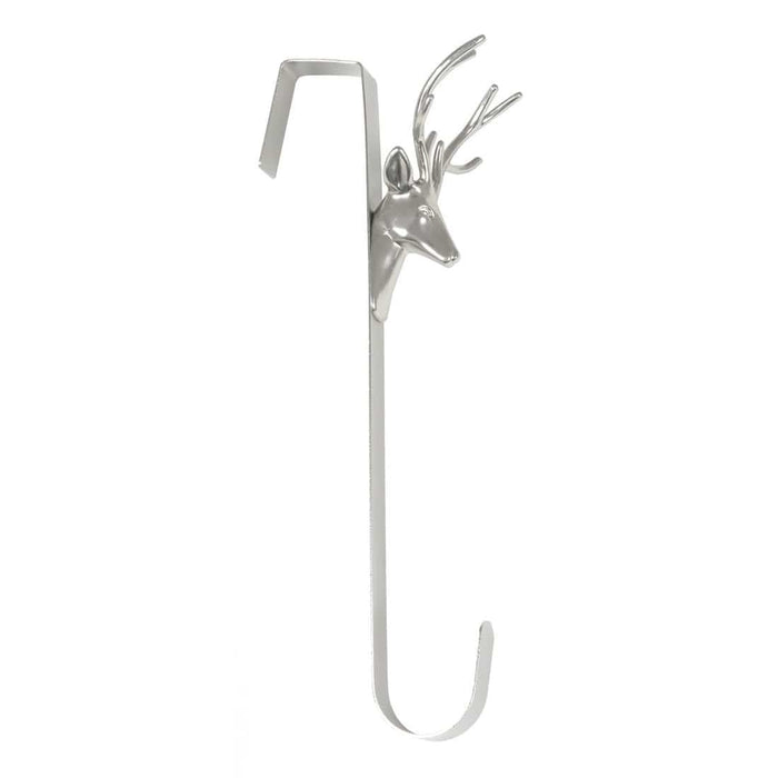 Christmas Wreath Hanger Reindeer Silver Metal Door Hook 35cm