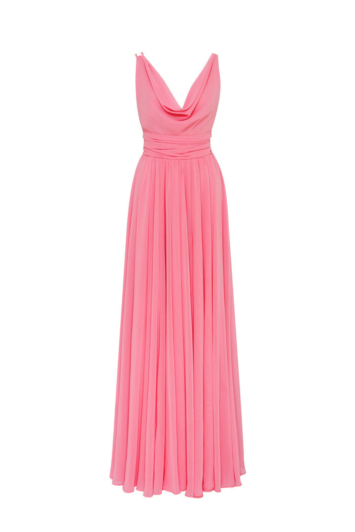 Classy pink pleated maxi dress