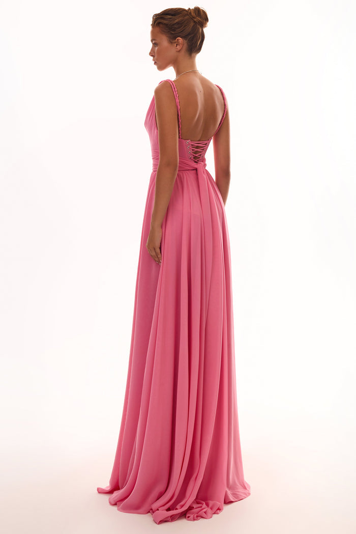 Classy pink pleated maxi dress