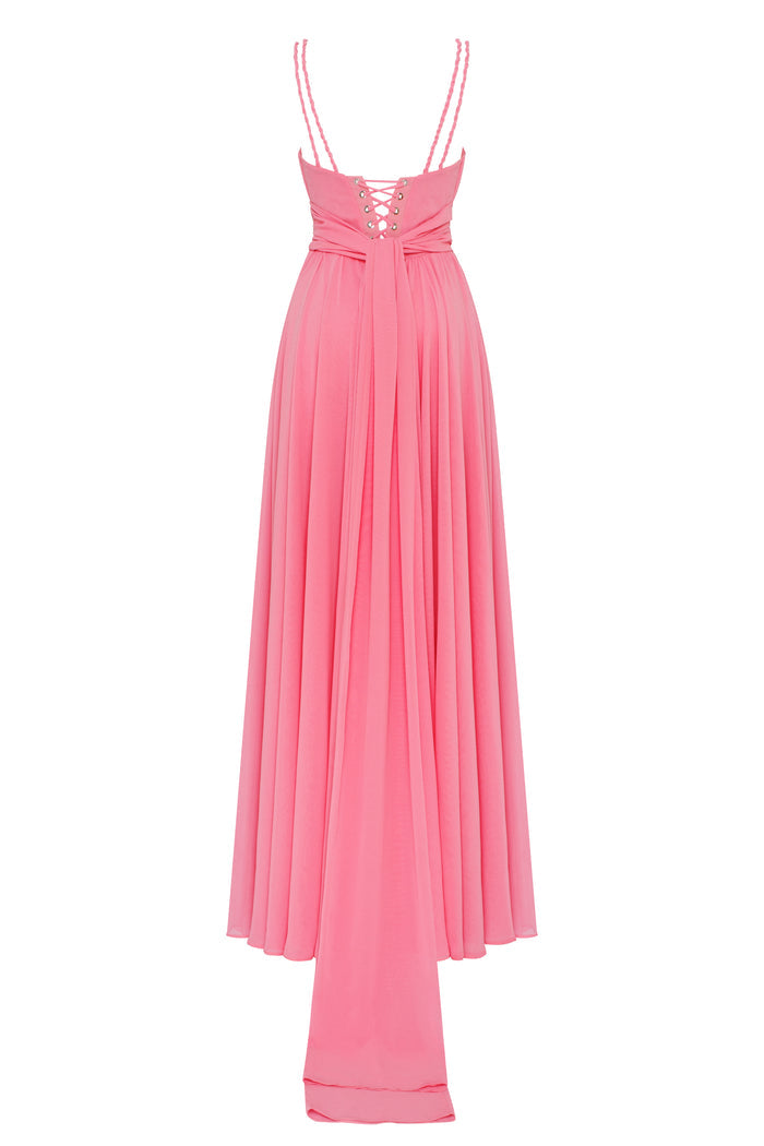 Classy pink pleated maxi dress