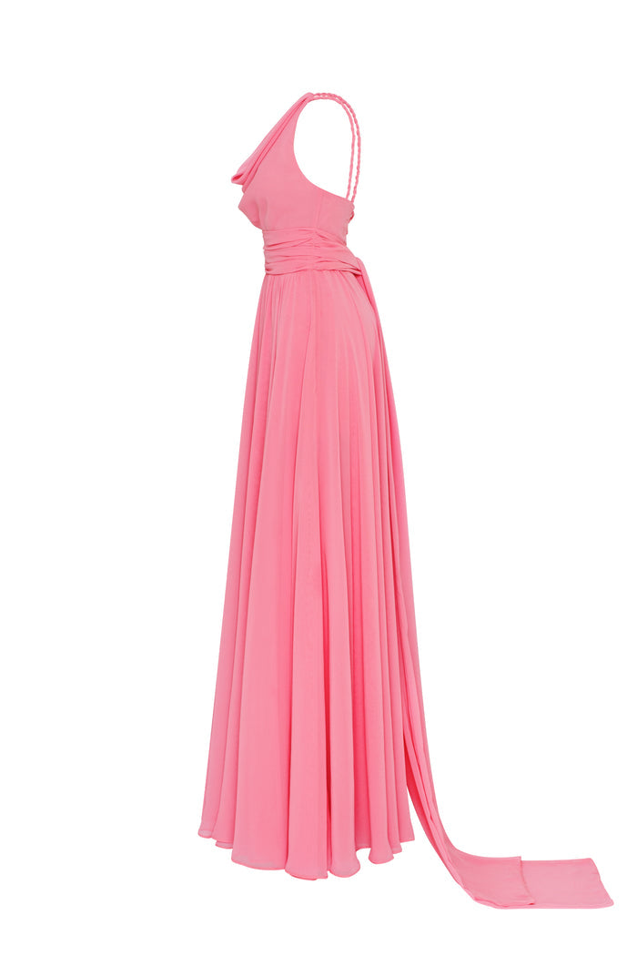 Classy pink pleated maxi dress