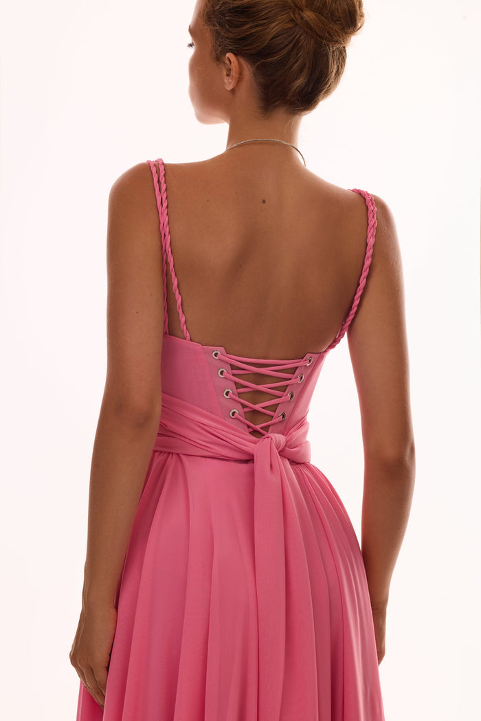 Classy pink pleated maxi dress