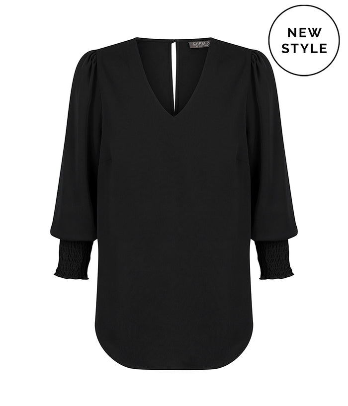Cleo V Neck Shirred Cuff Top