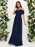 Cold Shoulder Maxi Chiffon Dress / Navy - Style Cheat