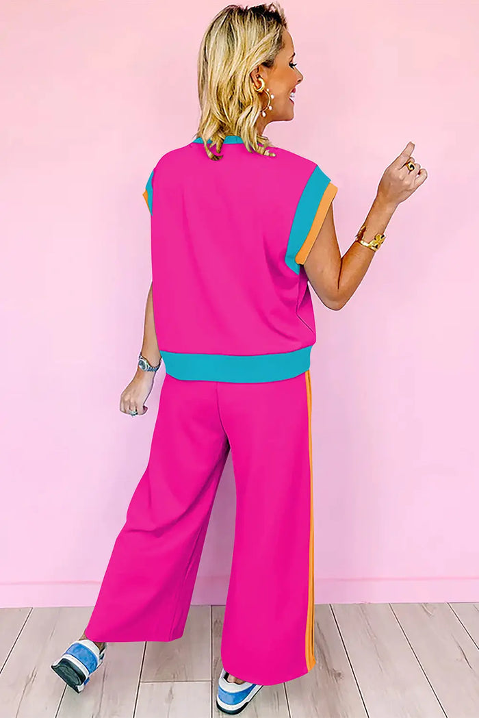Colour Block Detail Casual Two-piece Co-ord Set - Two Piece Sets/Pant Sets