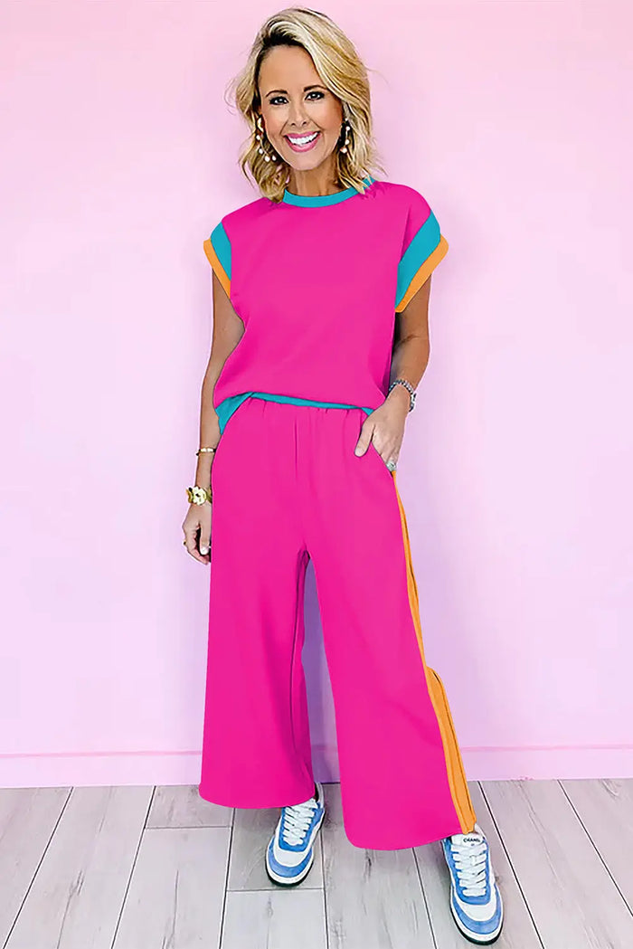 Colour Block Detail Casual Two-piece Co-ord Set - Two Piece Sets/Pant Sets