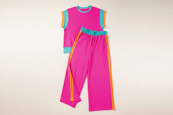 Colour Block Detail Casual Two-piece Co-ord Set - Two Piece Sets/Pant Sets