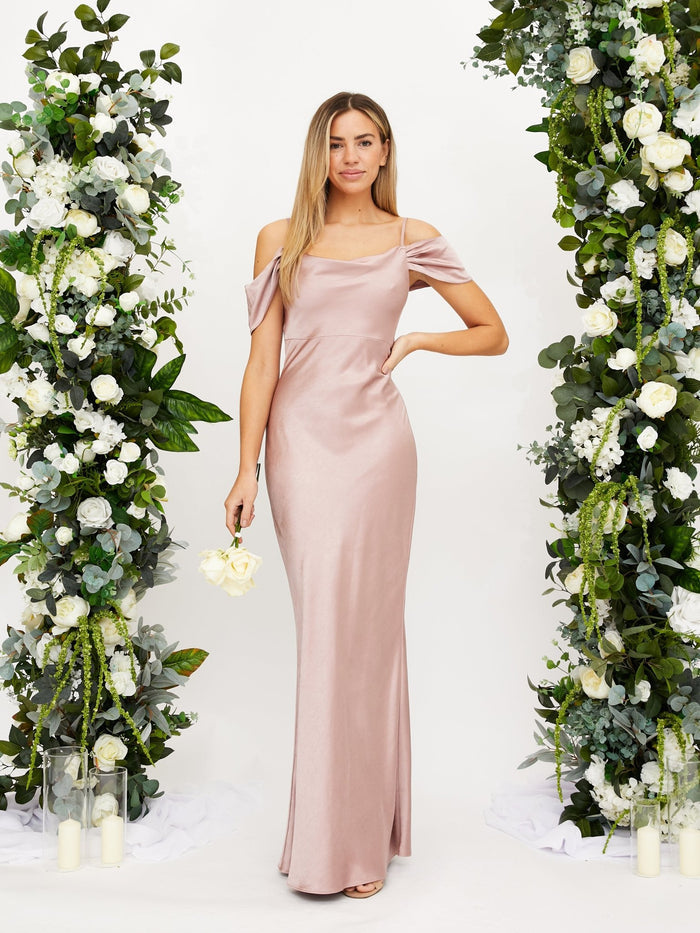 Cowl Neck Maxi Satin Dress / Blush - Style Cheat