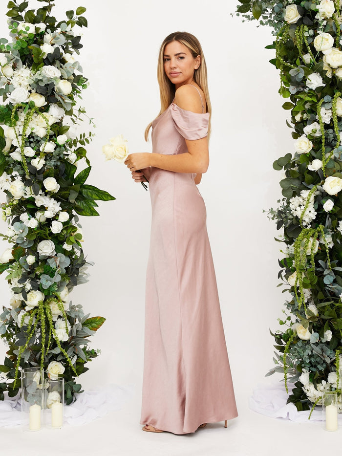 Cowl Neck Maxi Satin Dress / Blush - Style Cheat