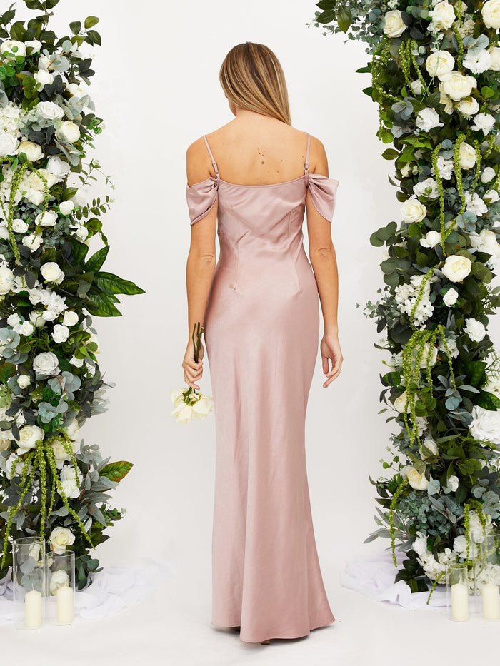 Cowl Neck Maxi Satin Dress / Blush - Style Cheat