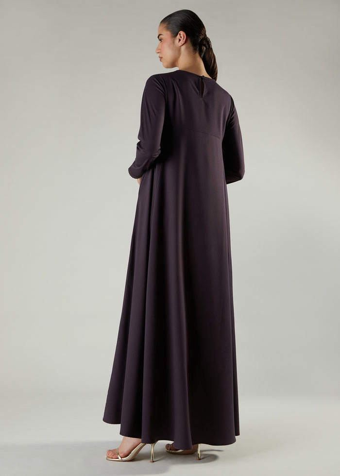 Crochet Flare Abaya Plum