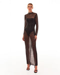 Crystal-embellished striking maxi dress