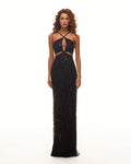 Cut-out halterneck black maxi covered in sequins, Smoky Quartz