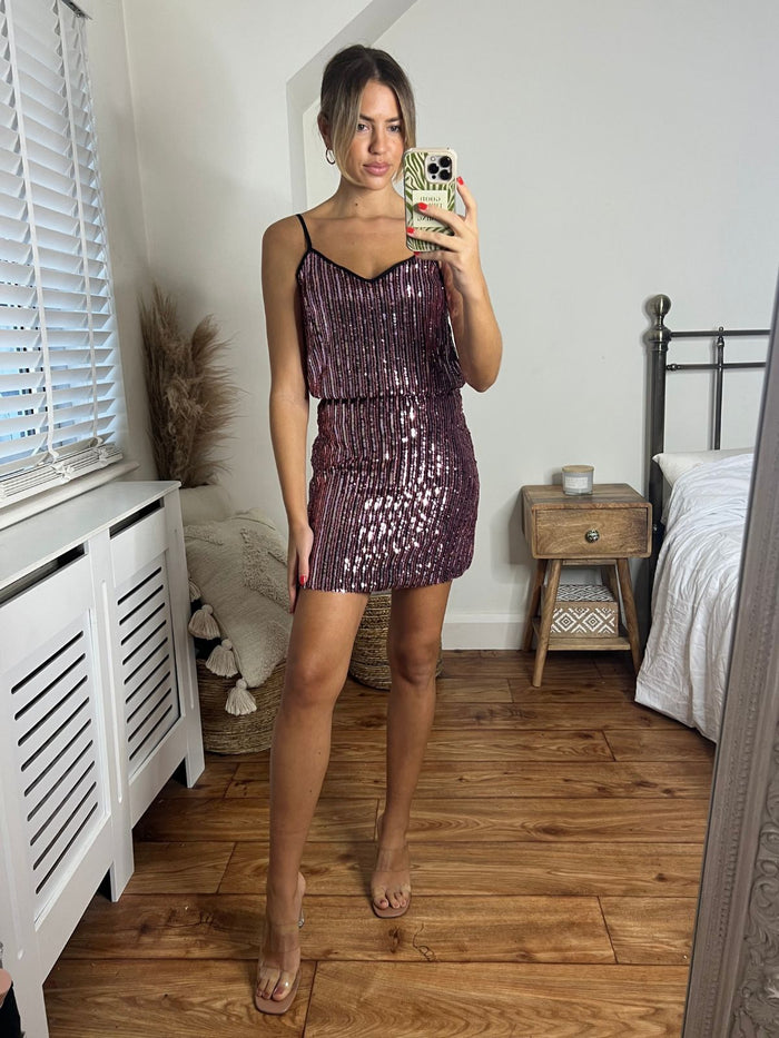 Daya Sequin V Neck Top / Stripe - Style Cheat