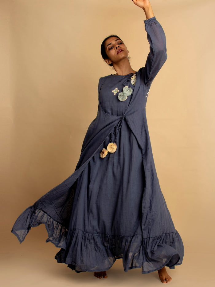 Blue Hand Embroidered Cotton Daywis Dress - OurDve