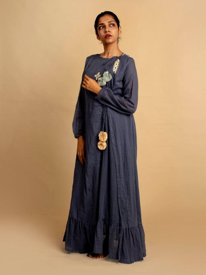 Blue Hand Embroidered Cotton Daywis Dress - OurDve