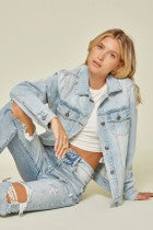 Denim jacket w/ floral embroidery