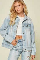 Denim jacket w/ floral embroidery