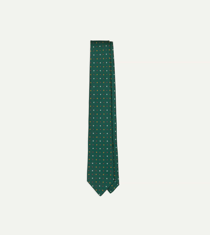 Drake’s for St. Regis Geometric Flower Print Silk Self-Tipped Tie
