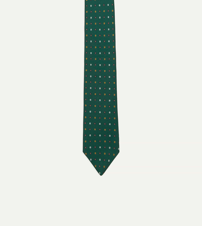 Drake’s for St. Regis Geometric Flower Print Silk Self-Tipped Tie