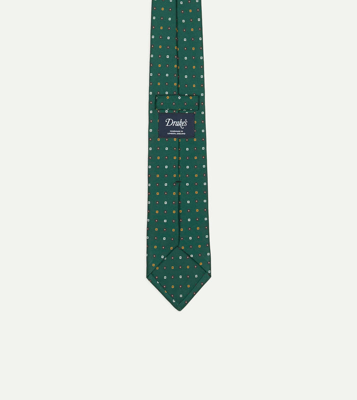 Drake’s for St. Regis Geometric Flower Print Silk Self-Tipped Tie