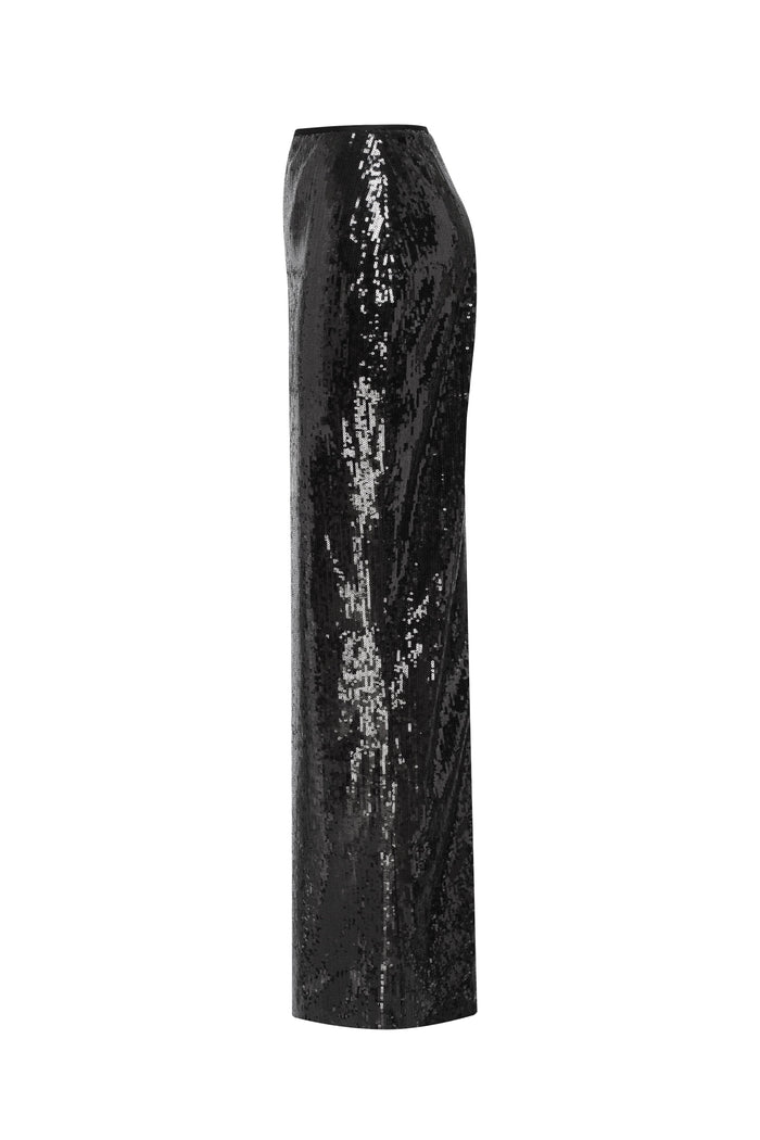 Dramatic fitted sequined black maxi skirt, Midnight Walk