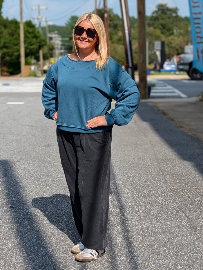 Drawstring Waist Barrel Sweatpants: BLACK