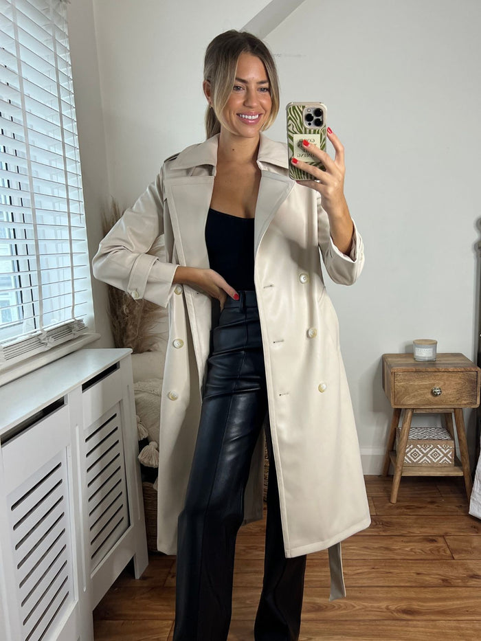 Eliza PU Trench Coat / Cream - Style Cheat