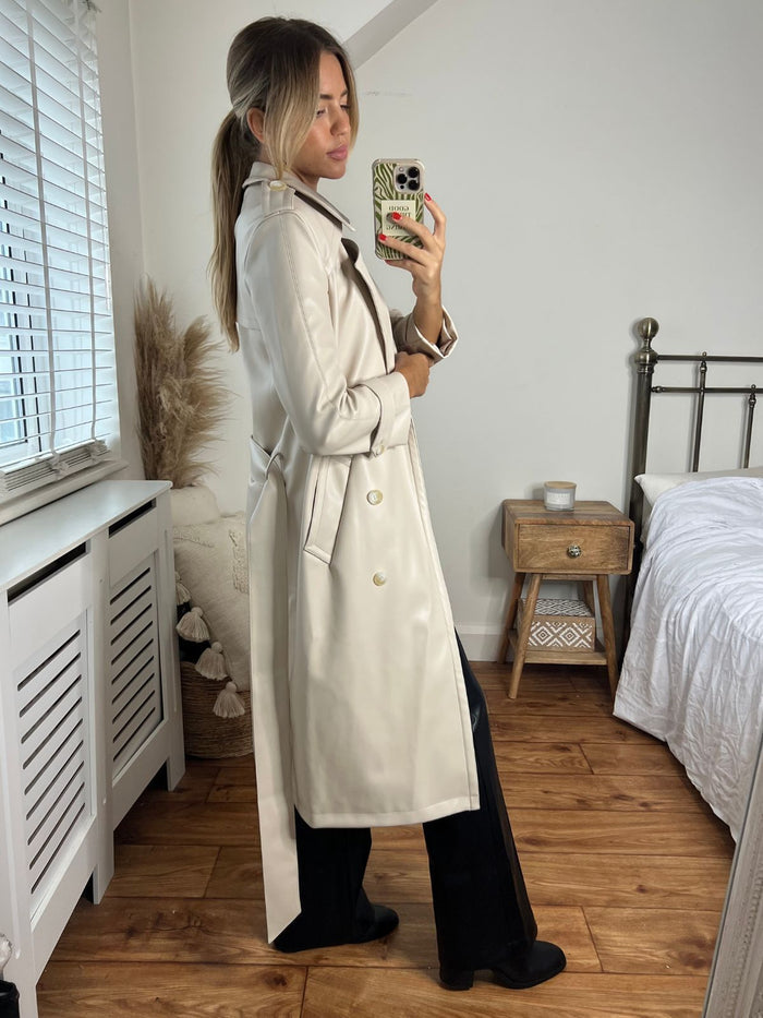 Eliza PU Trench Coat / Cream - Style Cheat