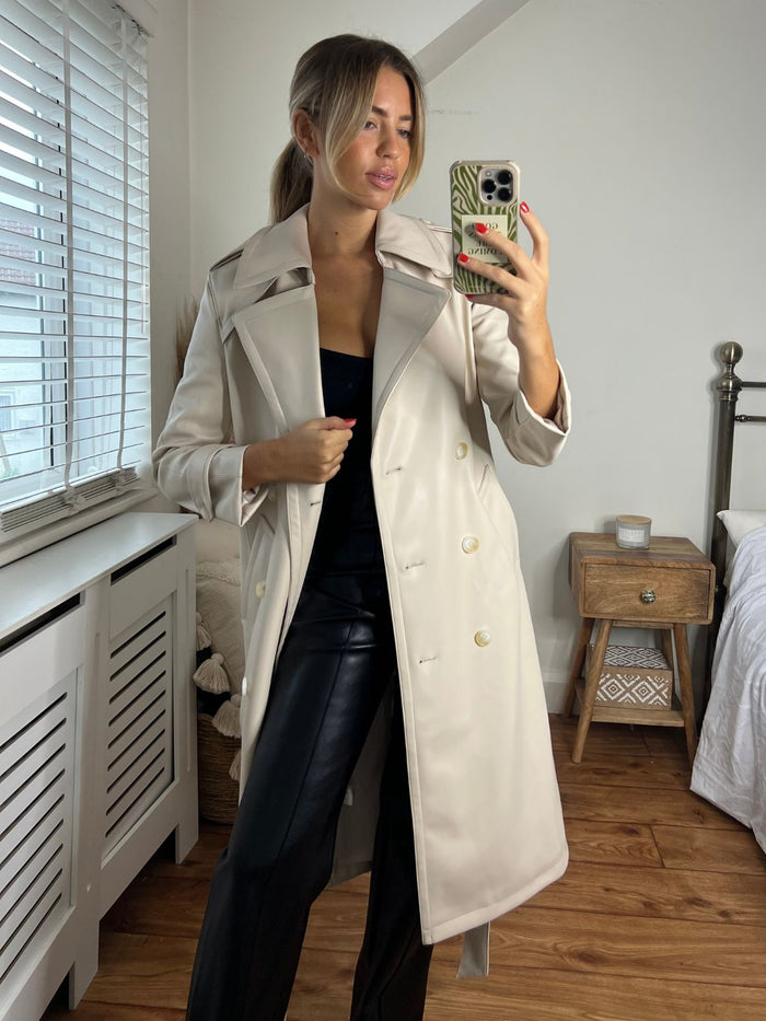 Eliza PU Trench Coat / Cream - Style Cheat